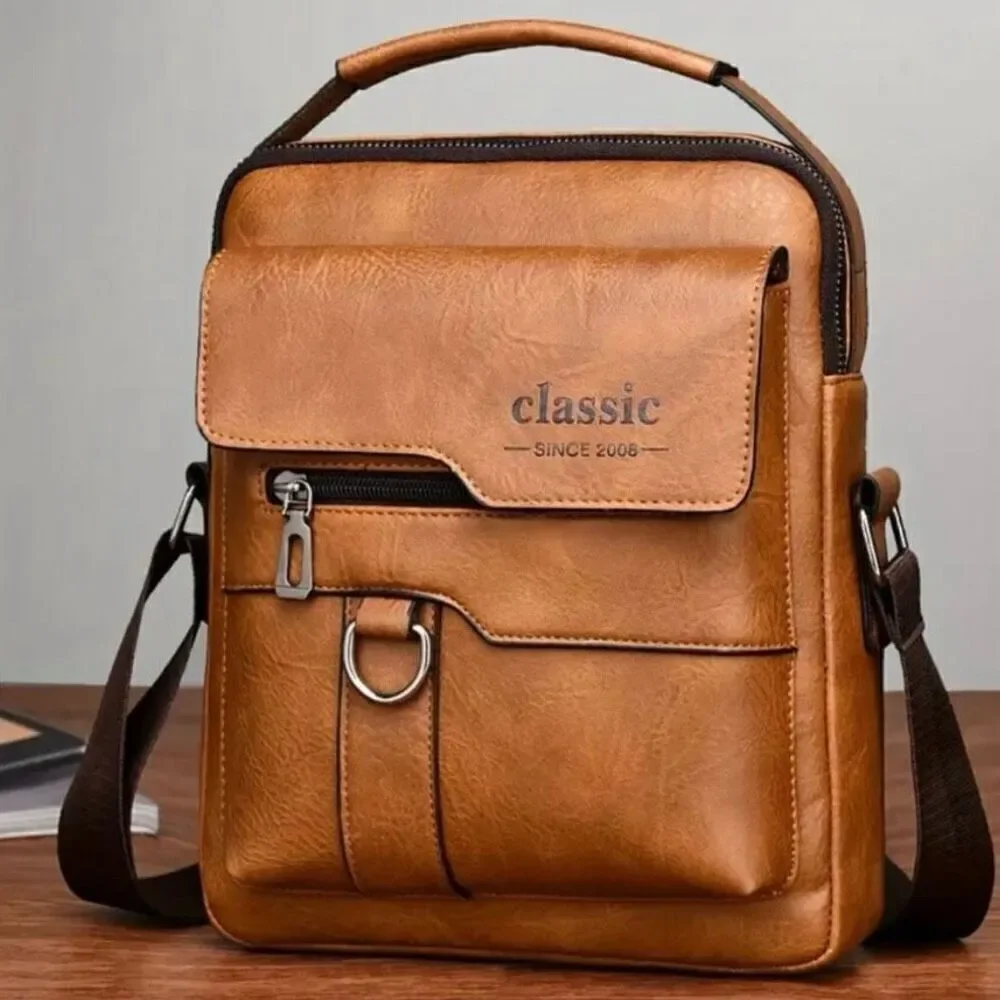 NWT CLASSIC Vintage Tan Camel Shoulder Spacious Multi-Pocket Office Travel Bag